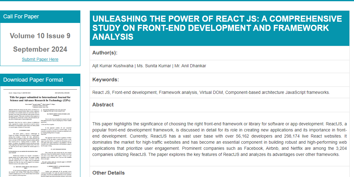 Research Paper in React